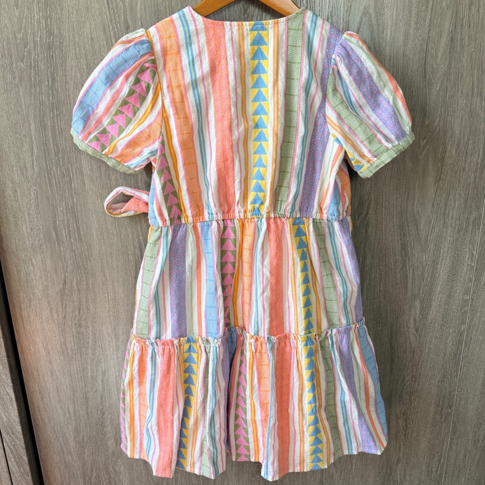 Crown & Ivy Wrap Dress Girls Medium MultiColor Stripe Boho Preppy Tiered Summer - Picture 5 of 6